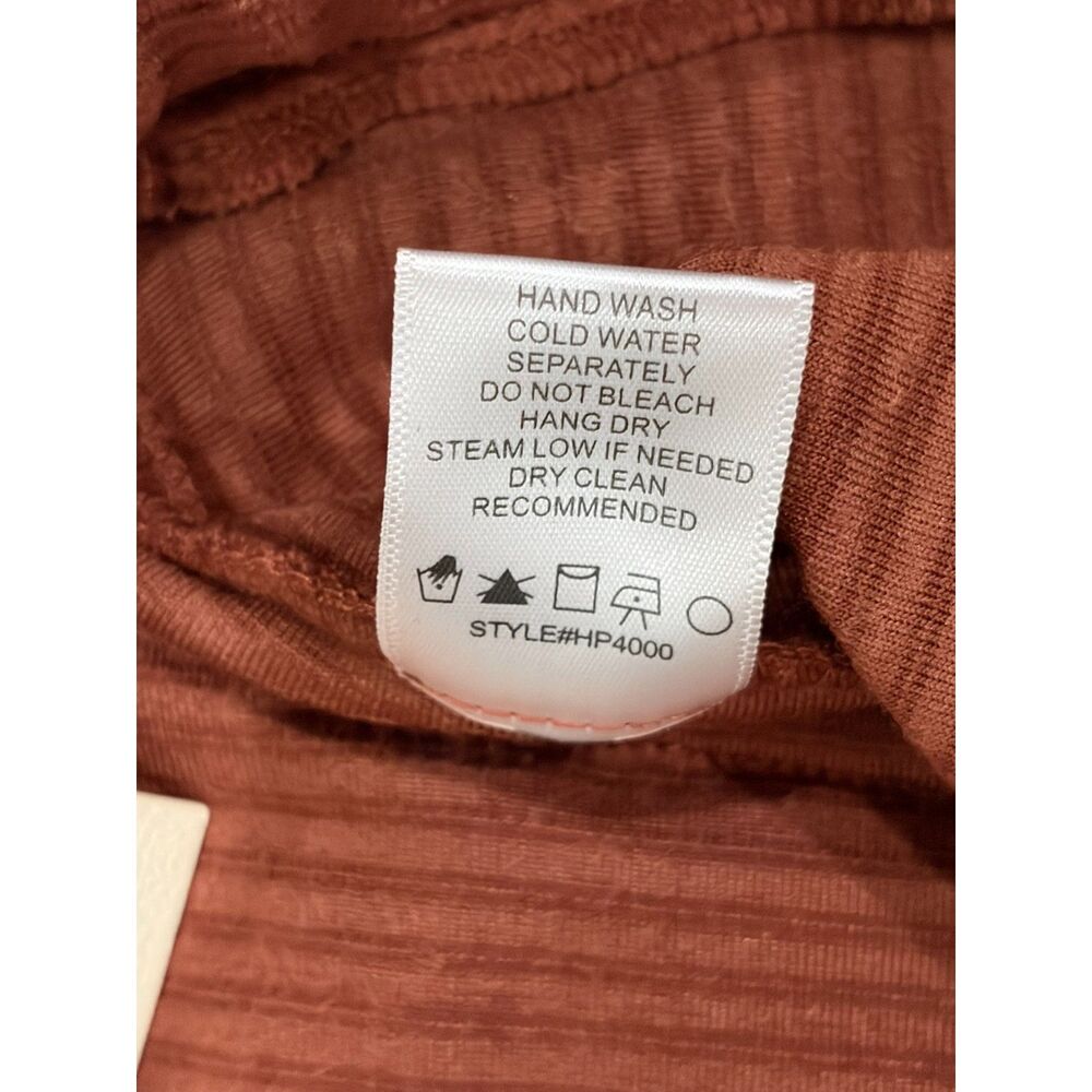 Allie Rose Retro Orange Velvet Velour Ribbed Flare Pants Sz L 70s Indie Pull On - Picture 8 of 9